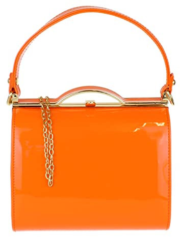 Girly Handbags Damen Abendhandtasche aus glänzendem Lack-Kunstleder mit Henkelverschluss Orange