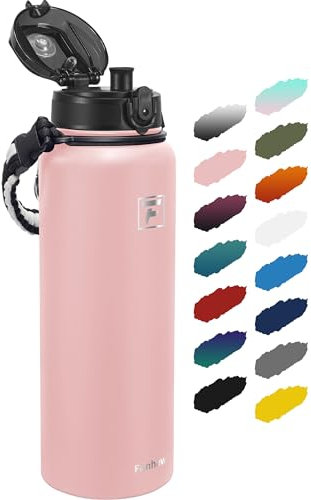 Fanhaw 1.2L Trinkflasche Edelstahl mit 1 Deckel (Chug Deckel) - Für Outdoor, Frauen, Männer | Auslaufsicher & Schweißfest mit Anti-Staub Deckel (Rosa)