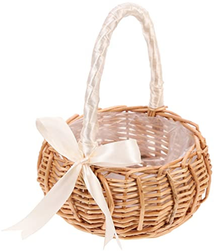 Mipcase Weidenkorb Mit Henkel Kleiner Blumenkorb Rustikaler Korb Für Hochzeit Blumenmädchenkorb Dekorativer Korb Für Innenraum
