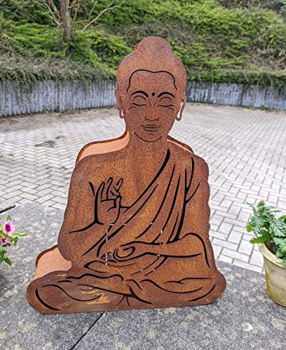 Generisch NEU !! 3 D Buddha aus Metall in Edelrost 50 cm hoch beleuchtbar Garten Windlicht Dekoration Skulptur Figur Buddhismus Indien Religion Kultur Statue Zen