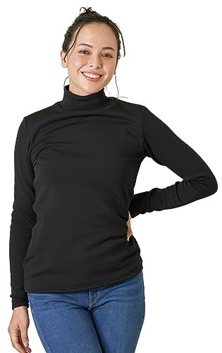 LAPASA Damen Stehkragen Thermounterhemd, Innenfleece Thermounterwäsche langärmliges Thermo-Shirt Funktionsunterwäsche Oberteil (L116 Extra Warm), Schwarz (Extra warm), S
