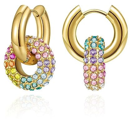 YeGieonr Gold Ohrhänger Ohrringe für Damen,Edelstahl Geometrische Perlen Tropfen Ohrringe mit Glänzendem Zirkonia,Hypoallergen Modeschmuck Geschenk für Frauen und Mädchen