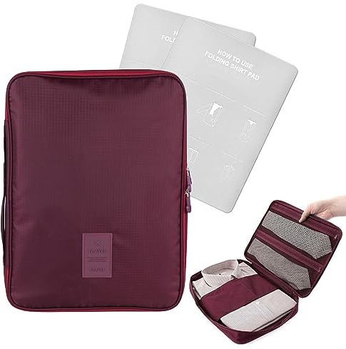 EQLEF® Wrinkle-proof Hemd und Krawatte Aufbewahrungstasche Tragbarer Organizer Hemd mit Handgriff für Reisen Packgeschäftsreise (Rot)