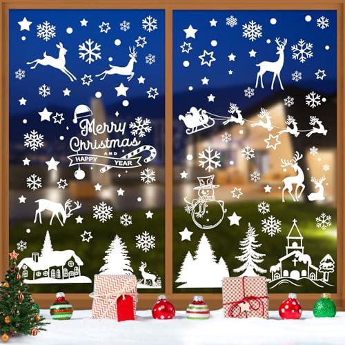 9 Blätter Fensterbilder Weihnachten, Fensterdeko Schneeflocken Fensterbilder, Wiederverwendbare PVC Aufkleber für Türen,Schaufenster, Vitrinen, Glasfronten Xmas Winter Dekorationen