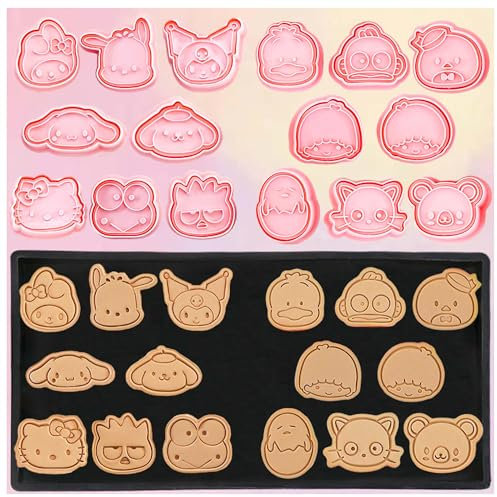 16Pics Cartoon Cookie Cutter Set, Mini Plastic Cookie Cutters, Cute Cookie Stamps for Sandwich, Fruit, Pastry, Kawaii Food, Cookie Baking Supplies for Kids(Friends)