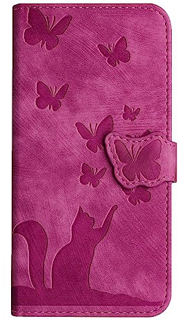 ULMANI für iPhone SE 2022/8/7/6S/6 iPhone SE 2020, geprägtes Schmetterlings- und Katzenlederetui, Geldbörse Flip Case, inneres TPU, Kartensteckplatz, Halterfunktion Handyhülle (1)