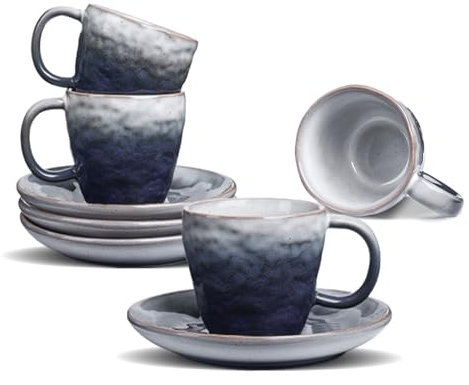 BOILMERIT 3 oz Mini Espresso Cups Set of 4, Italian Gradient Espresso Coffee Cup, Small Ceramic Demitasse Espresso Shot Mugs with Saucer for Lungo Coffee, Espresso Machine