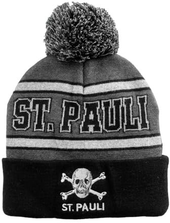 FC St. Pauli Bommelmütze Wintermütze (DE/NL/SE/PL, Alphanumerisch, Einheitsgröße, grau/schwarz)