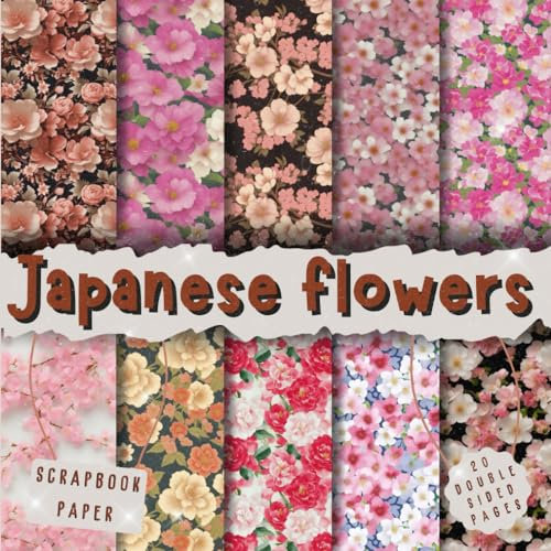 Japanese flowers scrapbook paper, 8.5x8.5, 10 Designs, 20 Double-Sided Sheets: Scrapbooking Paper for Junk Journals, Decorative craft Paper for Gift, ... & Mixed Media, Origami, Collage & Card Making