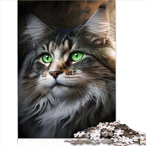 Puzzles für Grüne Augen, Maine Coon, 1000 Teile, Puzzle für Erwachsene, Holzpuzzle für Erwachsene, Familie, Präzisionsschnitt, 1000 Teile, 1000 Teile (50 x 75 cm)