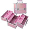 Makeup Case Vanity Box 4 Trays Beauty Organiser Case Cosmetic Storage Box with Locks, Pink