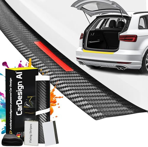 CarDesign AI Ladekantenschutz passend für VW Tiguan 3 III 2024-2030 (5-Türer SUV): Komplettset mit passgenauer Lackschutzfolie, Kratzschutz für Kofferraum/Stoßstange Auto (Carbon-Rot)