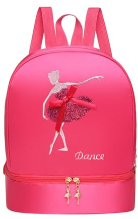 Ballet Dance Backpack with Separate Shoe Compartments Cute Portable Girls Ballerina Bag Handbag for Latin Dance Travel Sports, Rose Red B