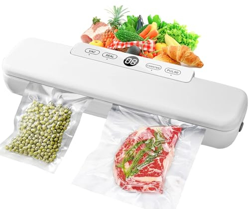 Vakuumierer&Vakuumiergerät, Lebensmittel bleiben vakuumiert bis zu 8x länger frisch, stabile Schweißnaht, inkl. 10 Profi-Folienbeutel White