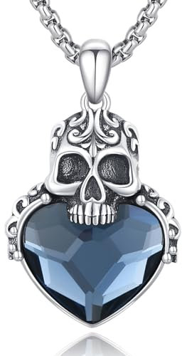 PARYFO Totenkopf Halskette 925 Sterling Silber Gothic Schädel Anhänger Kristall Totenkopf Kette Schädel Kette Schmuck für Männer Frauen Halloween Schmuck Geschenke