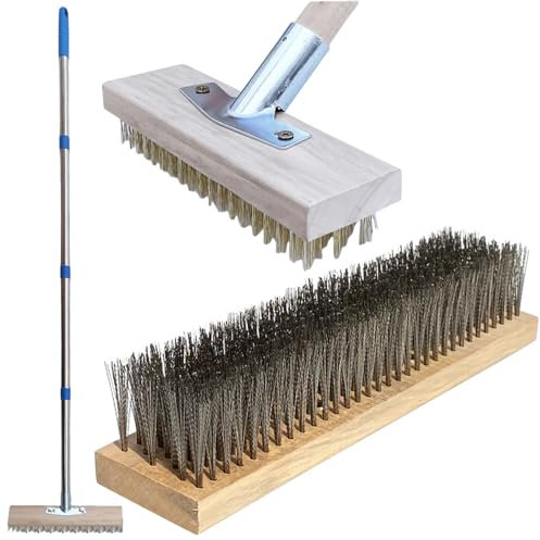 BORDEAG Scopino Metallico Con Manico Rimovibile: Scopino In Acciaio Inossidabile, Robusto Per Pulizie Profonde, Per Terrazza, Giardino, Ponte, Garage, Doccia, Muro (170 cm/Larghezza di 30 cm)
