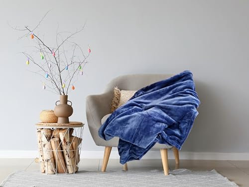 Oekotex zertifizierte 360gsm Kuscheldecke Wohndecke 150x200 warme Sofadecke überwurfdecke Campingdecke Tagesdecken Blau