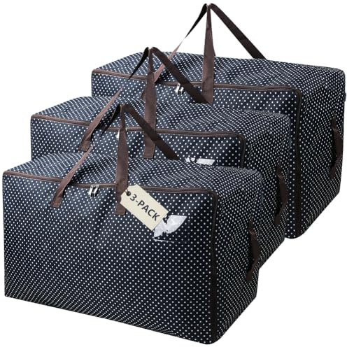 3 Stück, 60 x 41 x 35 cm, 3-seitiger Reißverschluss, offene Aufbewahrungstaschen für Großgegenstände, Reisetaschen, wasserabweisend, mit Griffen, schwarze Punkte