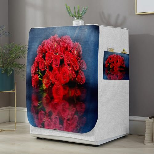 Highdi 3D Funda de Lavadora Cubierta Exterior,Adapta a la Mayoría de Lavadoras y Secadoras de Carga Frontal Protector Solar a Prueba de Polvo (Estampado de Rosas 2,L Capacidad 10.5~12 KG)