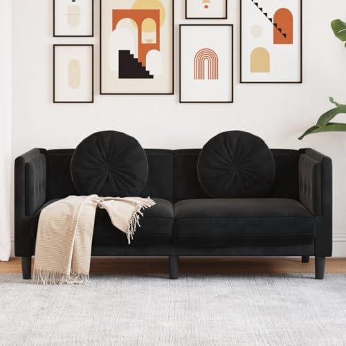 Willood Sofa mit Kissen 2-Sitzer Schwarz Samt, Polstersofa Loungesofa Couch für Wohnzimmer, Designsofa Wohnzimmersofa Sitzmöbel, Modern