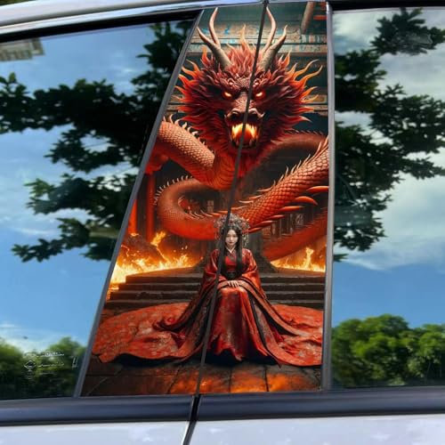 Car Center Pillar Posts Anti-Scratch Decor Sticker - Exterior Door Window Column Molding With Black Wolf Engulfed in Flames