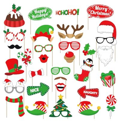 KGDUYC 32 Pcs accesorios navidad,Gafas de Navidad, Adornos Navidad Lindo Reno Árbol de Navidad Decoracion Navidad, Gafas Fiesta para Adultos y Niños Adecuado para Fiesta Navidad Banquete Familia