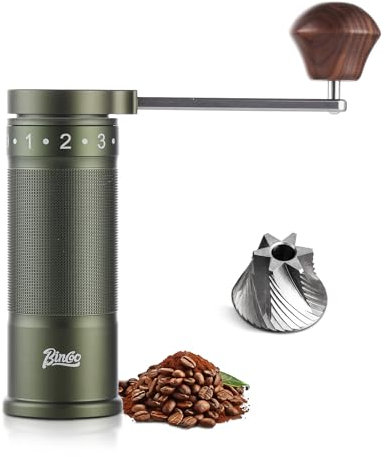 Bincoo Manual Coffee Grinder with Foldable Handle– External Setting Hand Coffee Grinder with Steel Burr,Compact and Portable for Home/Travel/Camping(Green)