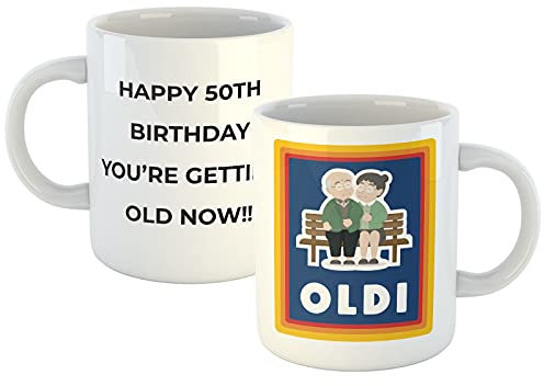 Personalised Mug with OLDI Design and Message on Back (11oz) Personalise 4 Lines of Text