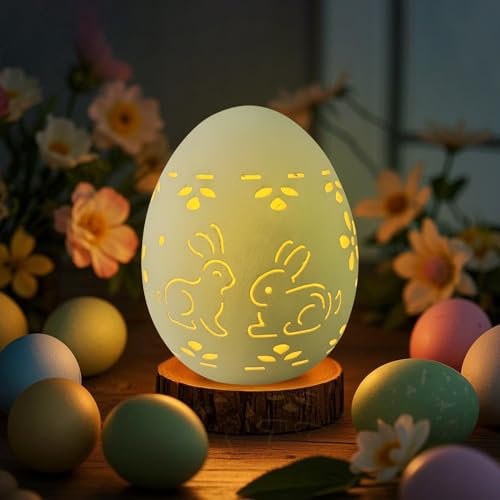 Osterdeko Keramik Ostereier mit LED Licht,Ostern Deko LED Ostereier aus Porzellan, Hohl Blumen Hase Ostereier mit Beleuchtung,Leuchtende Osterei Lichter Batteriebetrieben Nachtlicht für Tischdeko (A)