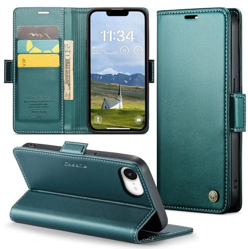 Rerzoiro Funda para Apple iPhone 16e, Funda de Cierre Magnético, Cartera de Cuero PU con [Bloqueo RFID], Soporte, Ranura para Tarjetas, Carcasa de Libro, Case para iPhone 16e, Turquesa