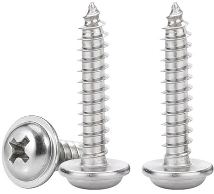 Drenky 50 Pièces Vis A Bois M5 Autotaraudeuses à TêTe Ronde Avec Rondelles Cruciformes à Bois En Inox 304, EntièRement Fileté, M5x16mm