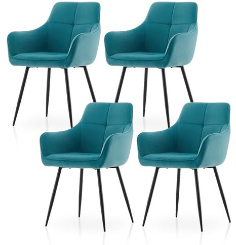 TUKAILAI Esszimmerstühle 4er-Set Türkis mit Armlehne Moderne Esszimmerstuhl 150 kg Belastbar Polsterstuhl aus Samt, Küchenstuhl Stühle Bequem mit Gepolsterter Sitz und Rückenlehne für Esszimmer Küche