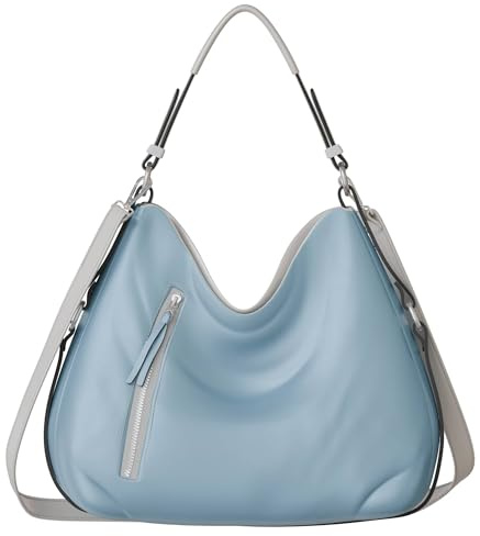 Damen Shopper Hand Umhänge Schulter Tasche Veganes Leder 30619 Leight Blue