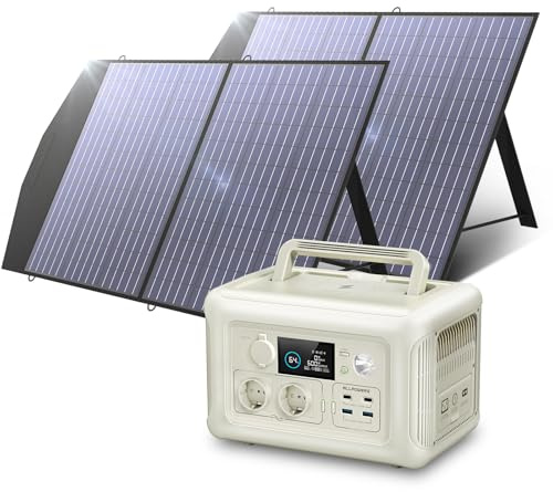 ALLPOWERS Solargenerator R600 mit 2x 100W Solarpanel SP027, 600W AC/100W USB-C/15W Kabelloses Ladegerät Ausgang Tragbare Powerstation, 299WH LiFePO4 Batterie, Mobile Stromversorgung für Reise Camping