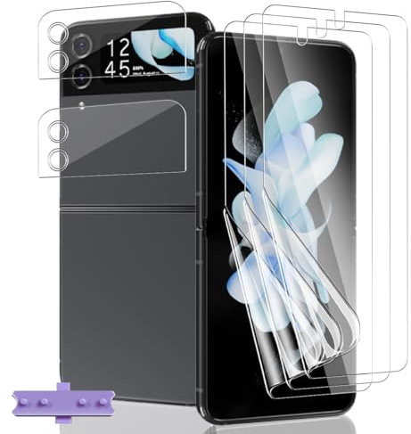 Jaavkkma 3 Pièces Protection D'écran Flexible pour Samsung Galaxy Z Flip 4 5G + 2 Pièces Verre Trempé Protecteur Caméra, HD/Anti-Rayures, Protection Écran pour Galaxy Z Flip 4 5G - Souple TPU Film