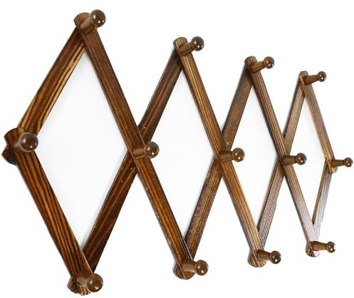 AMAPON Wandgarderobe aus Holz, Akkordeon-Stil, erweiterbar, mit 13 Haken (Pegs), zum Aufhängen von Hüten, Jacken, Kaffeetassen, Geldbörsen, Halsketten, Handtüchern, Kappen, Leine, Schals, Datenleitung
