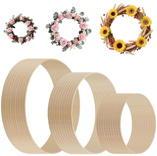 SENJEOK 30 PCS Wooden Floral Hoops, 3 Sizes Bamboo Macrame Rings for Floral Wreath Making, DIY Wedding Decor and Home Crafts, 20 cm, 26 cm, 30 cm