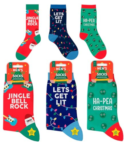 LND Gifts Mens Christmas Socks Pack Of 3 Mens Christmas Stocking Fillers, Funny Socks, Xmas Presents For Him, Novelty Size 6-10 Joke Gifts For Men Ideal For Secret Santa Presents For Him