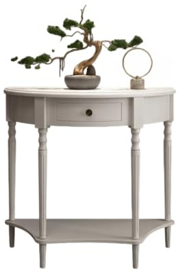 OVOGGPAN Consolle a mezzaluna in legno massello, tavolino da ingresso con cassetto e ripiano, tavolino d'appoggio in stile contemporaneo e vintage per soggiorno, corridoio(White,60cm/23.6in)