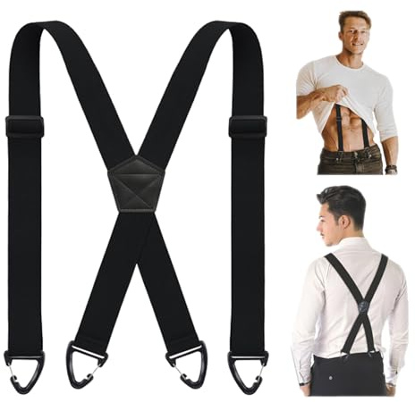 FOSDICK Tirantes para Hombre Forma X Ajustables con 4 Mosquetones Tirantes Traje Hombre Negro 3.8 cm de Ancho Refuerzo para Pantalones de Trabajo, Pantalones de Esquí y Overoles