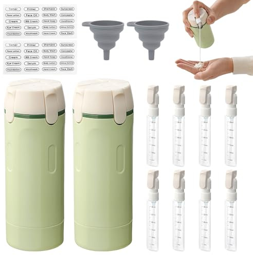 ADDLIVE 4 In 1 Travel Bottles for Toiletries, Travel Containers, Squeeze Pump Head Travel Toiletry Bottles for Toiletries with Scale, Funnel, and Label for Shampoos, Conditioners, 8 Stück, 30 ML