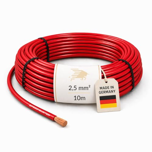 SPEED-BUSTER KFZ Kabel 2,5mm² FLRY-B Rot - 10m | Auto Kabel, Fahrzeugleitung, Litze, flexibel & hitzebeständig, nach ISO 6722, für Bordnetz, Anhänger, Wohnmobil, Meterware