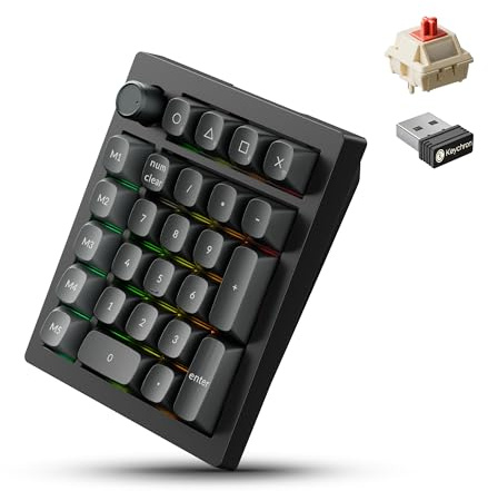 Keychron V0 Ultra Kabelloser ZMK Custom Numpad, 8000Hz Polling-Rate, 2,4 GHz & Bluetooth 5.3, 360 Stunden Akkulaufzeit, Hot-Swap-fähig, PBT-Tastenkappen, für Mac, Windows und Linux, Rot-Schalter