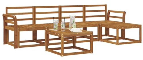 vidaXL Outdoor-Sofagarnitur 6 pcs Natur Massivholz Akazie, Gartenlounge-Set, Moderne Akazien-Couch, strapazierfähiges Outdoor-Sofa, stylische Terrassenmöbel