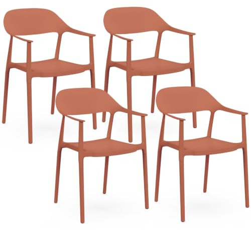 IDMarket - Set aus 4 stapelbaren Gartenstühlen SUZON aus Polypropylen Terracotta