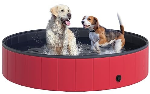 PawHut Piscina Plegable para Perros Ø140x30 cm Bañera para Mascotas Gatos de PVC Antideslizante Resistente al Desgaste Adecuado para Interior y Exterior Rojo