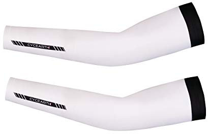 CYCEARTH Calentadores de brazos de ciclismo unisex de verano, mangas de protección UV, fundas transpirables para brazos de bicicleta (blanco, mediano)