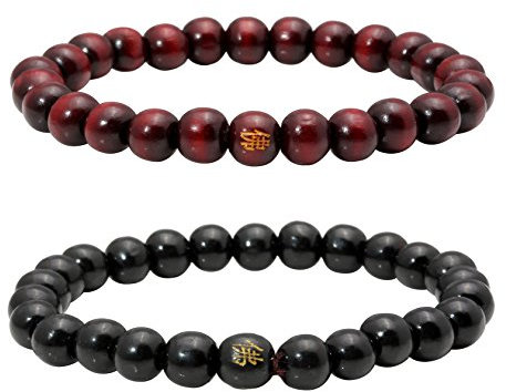MILAKOO 2 Stücke 8 MM Buddha Meditation Mala Gebetskette Naturholz Armband Männer Frauen Perlenarmband