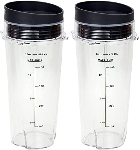 Ninja Blender Cups Single Serve 16-Ounce Cup Set with 2 Sip Lids for BL770 BL780 BL660 Professional Blender (Pack of 2)