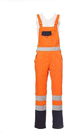 PAYPER Skill Tuta Pettorina da Lavoro Alta visibilità Unisex Uomo Donna Misto Cotone Poliestere Bretelle Elasticizzate Apertura Laterale Tasche al Petto Arancione Fluo/Blu Navy (5XL)